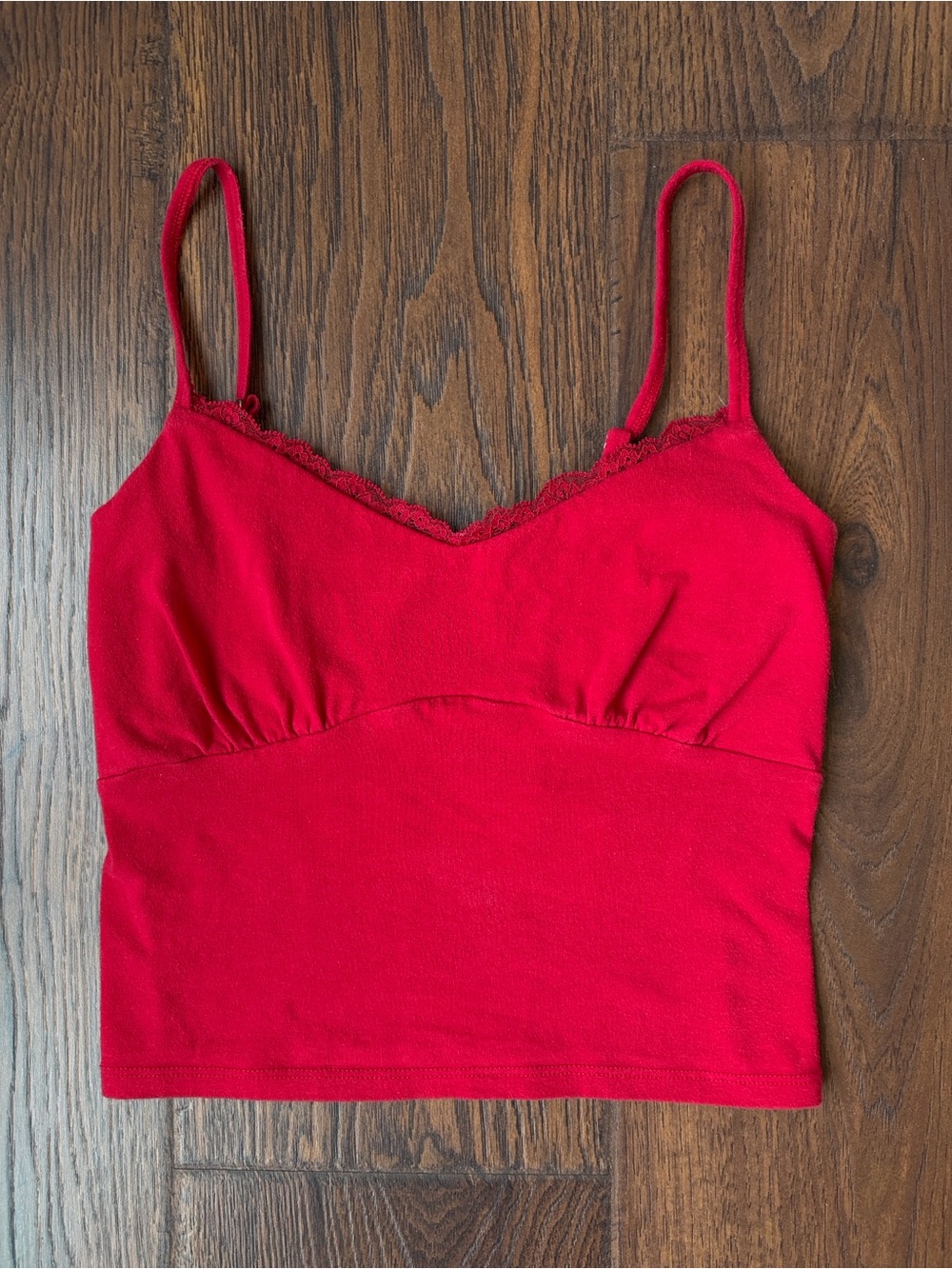 Hollister Red Lace Trim Double Lined Cami Cotton Crop Top with Adjustable Straps
